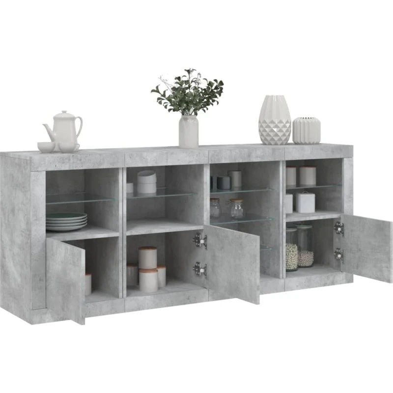 vidaXL skænk med LED-lys 164x37x67 cm – betongrå