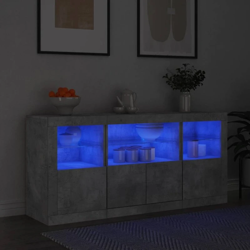 vidaXL Skænk 142,5x37x67 cm med RGB LED - betongrå