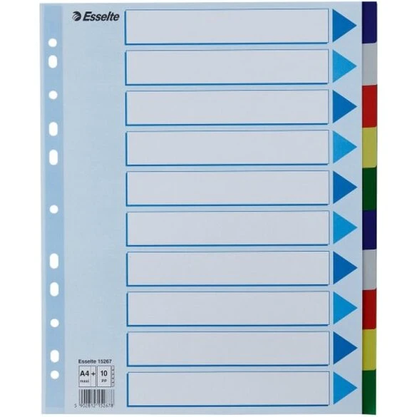 Esselte A4+ Maxi faneblade PP 10-delt, farvede