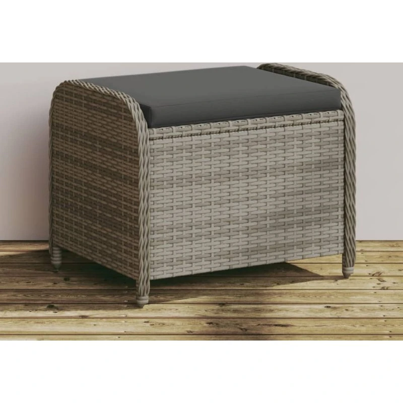 vidaXL haveskammel med hynde 58x46x46 cm polyrattan, grå