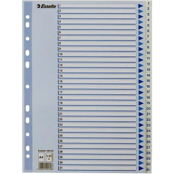 Esselte Register PP A4 1-31, hvid (forstærket hulkant)