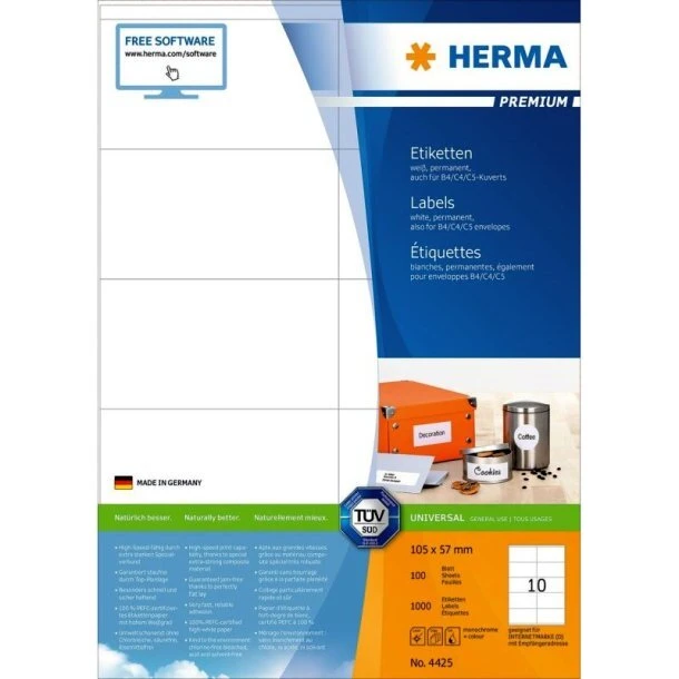 Herma Premium Etiketter 105 x 57 mm Hvid 1000 stk