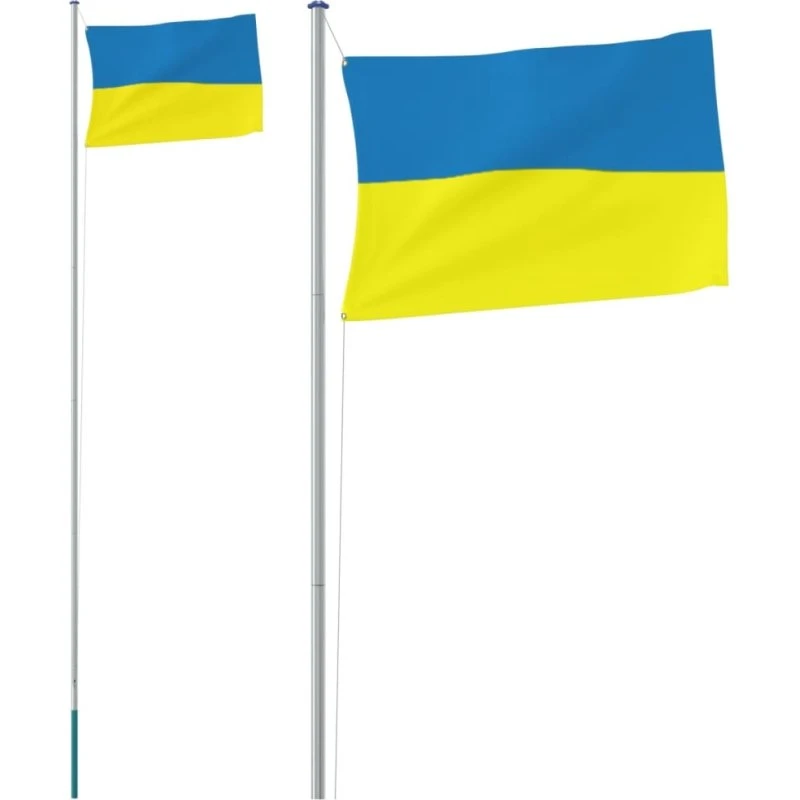 vidaXL Ukraine flag og teleskopisk flagstang 6,23 m aluminium