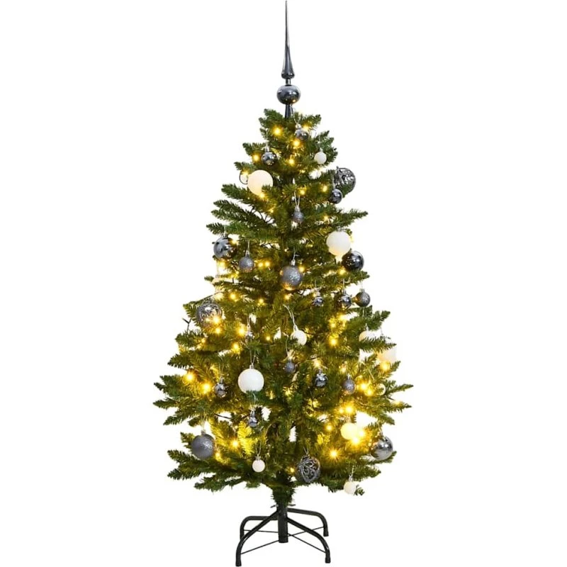 vidaXL kunstigt hængslet juletræ 120 cm, 150 LED & kuglesæt