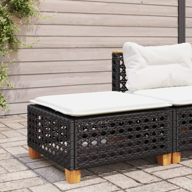 vidaXL haveskammel med hynde 63,5x56x32 cm polyrattan sort