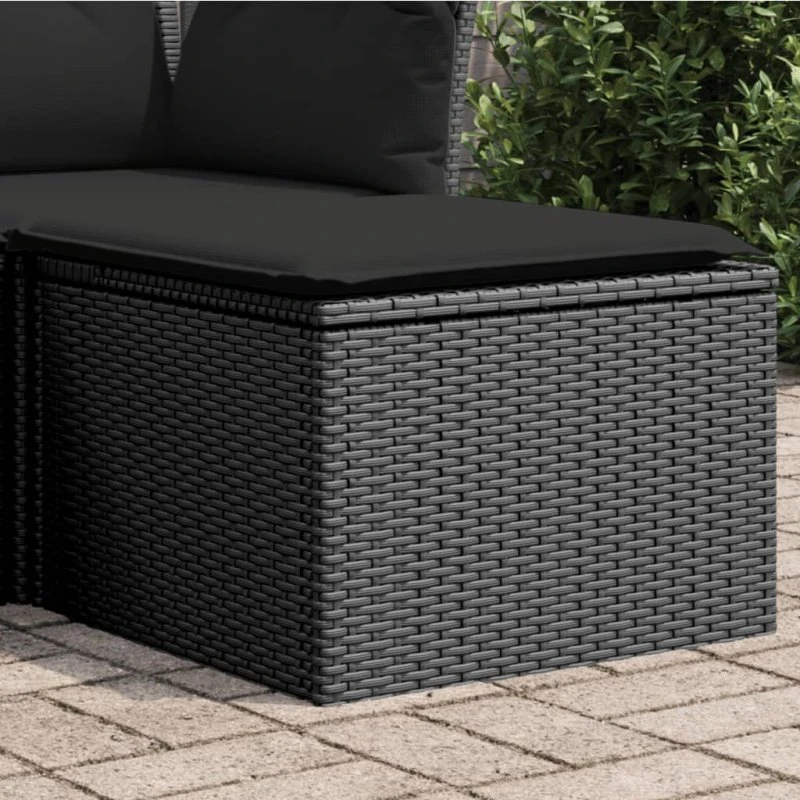 vidaXL haveskammel med hynde sort 55x55x37 cm polyrattan