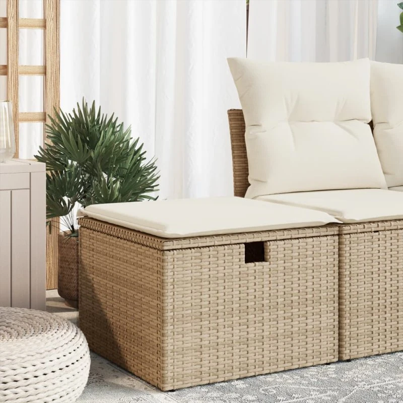 vidaXL haveskammel med hynde 55x55x37 cm polyrattan beige
