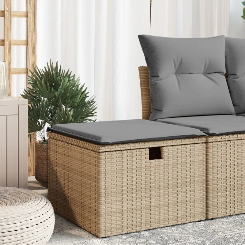 vidaXL haveskammel 55x55x37 cm med hynde, polyrattan beige