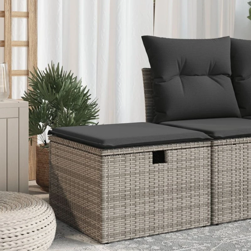 vidaXL haveskammel med hynde 55x55x37 cm polyrattan grå