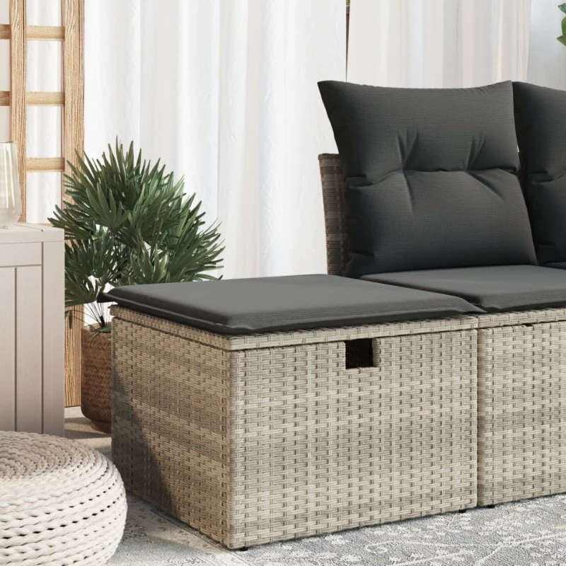 vidaXL haveskammel polyrattan 55x55x37 cm med hynde, lysegrå