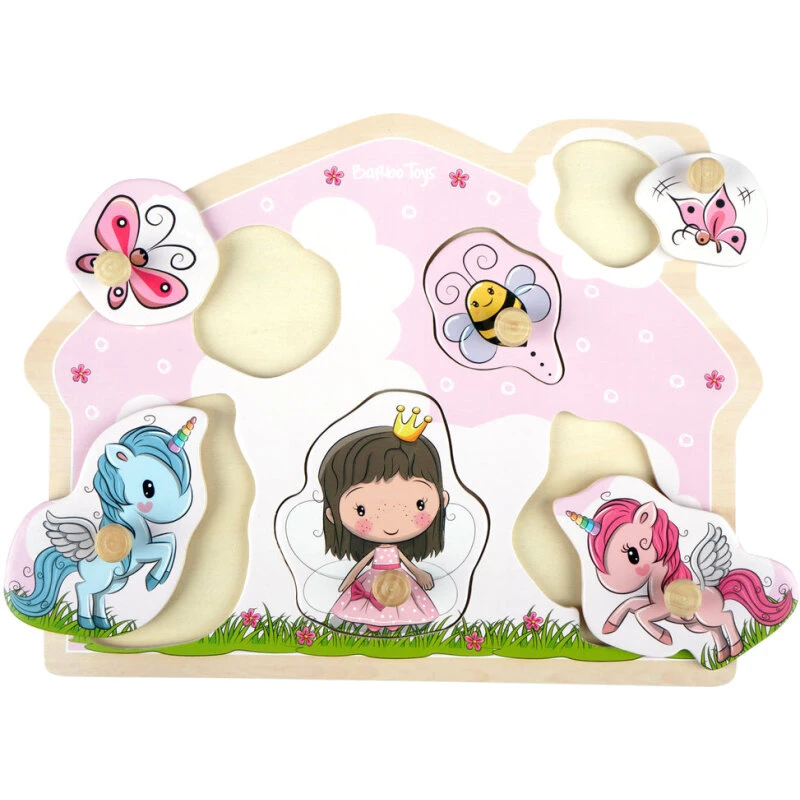 Barbo Toys Lillie & Ellie - Knoppuslespil i træ (6 brikker)