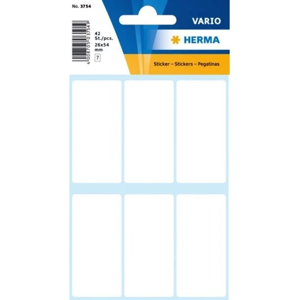 Herma Firkantede etiketter 26x54 mm, hvid – 42 stk