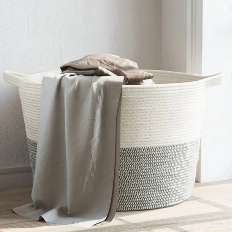 vidaXL vasketøjskurv Ø60x36 cm i bomuld, grå/hvid