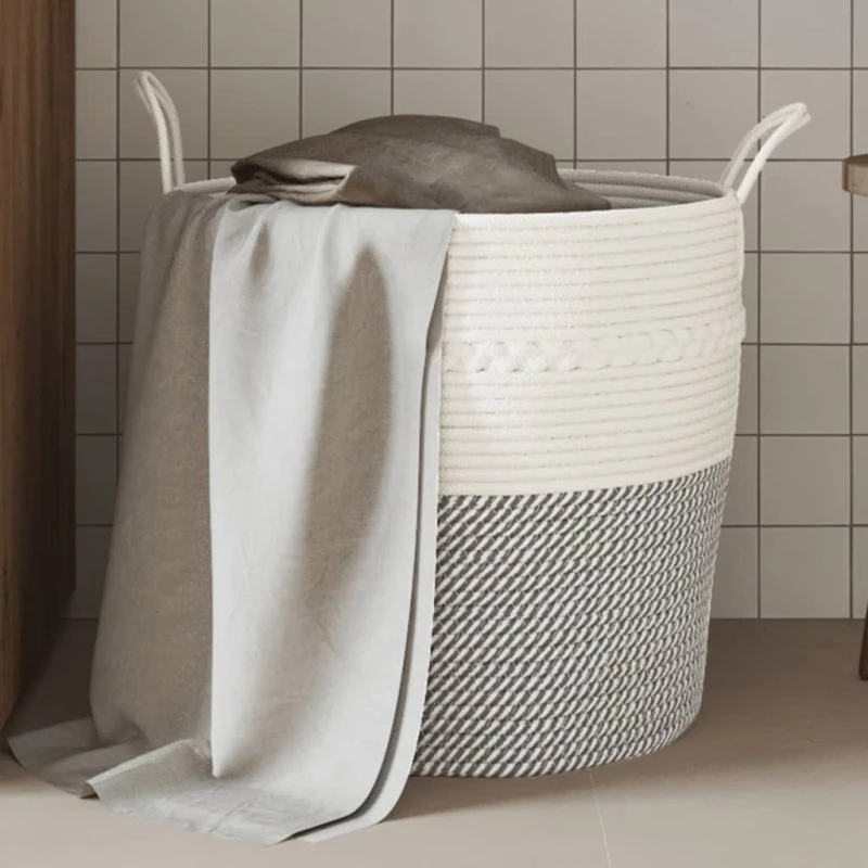 vidaXL opbevaringskurv bomuld Ø43x38 cm grå/hvid