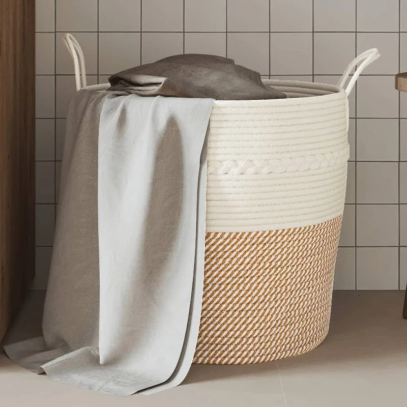 vidaXL opbevaringskurv Ø43x38 cm brun og hvid bomuld