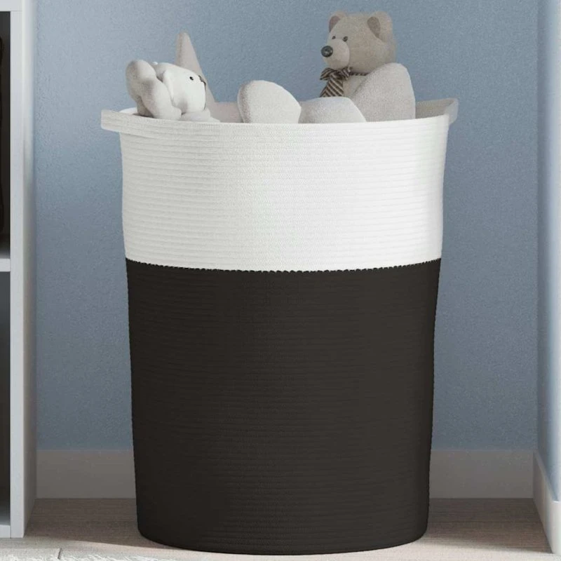 vidaXL opbevaringskurv Ø49x65 cm bomuld sort/hvid