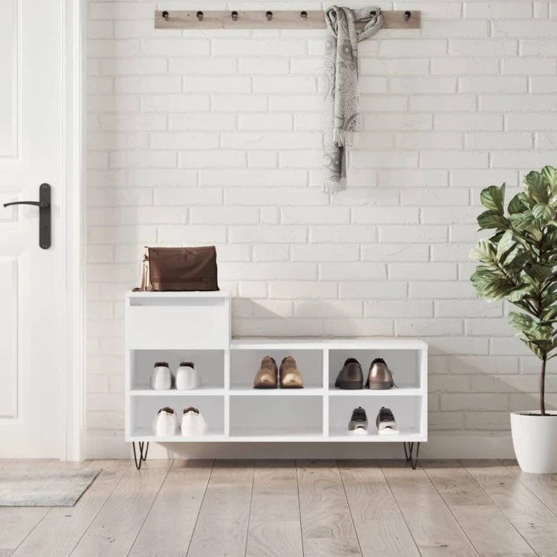 vidaXL skoreol 102x36x60 cm hvid højglans i konstrueret træ
