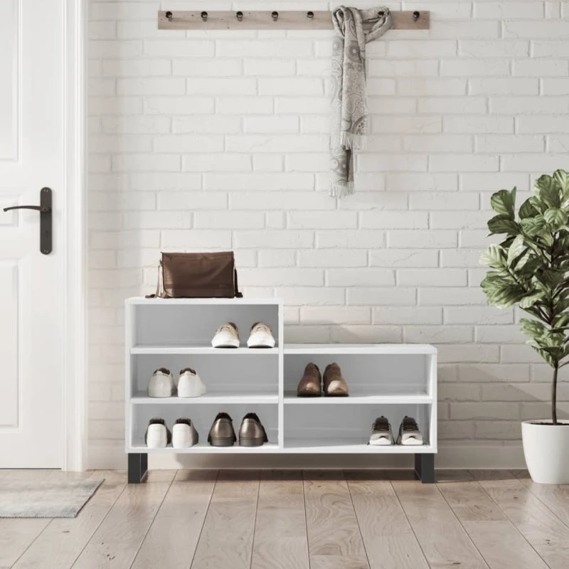vidaXL skoreol 102x36x60 cm, konstrueret træ, hvid højglans