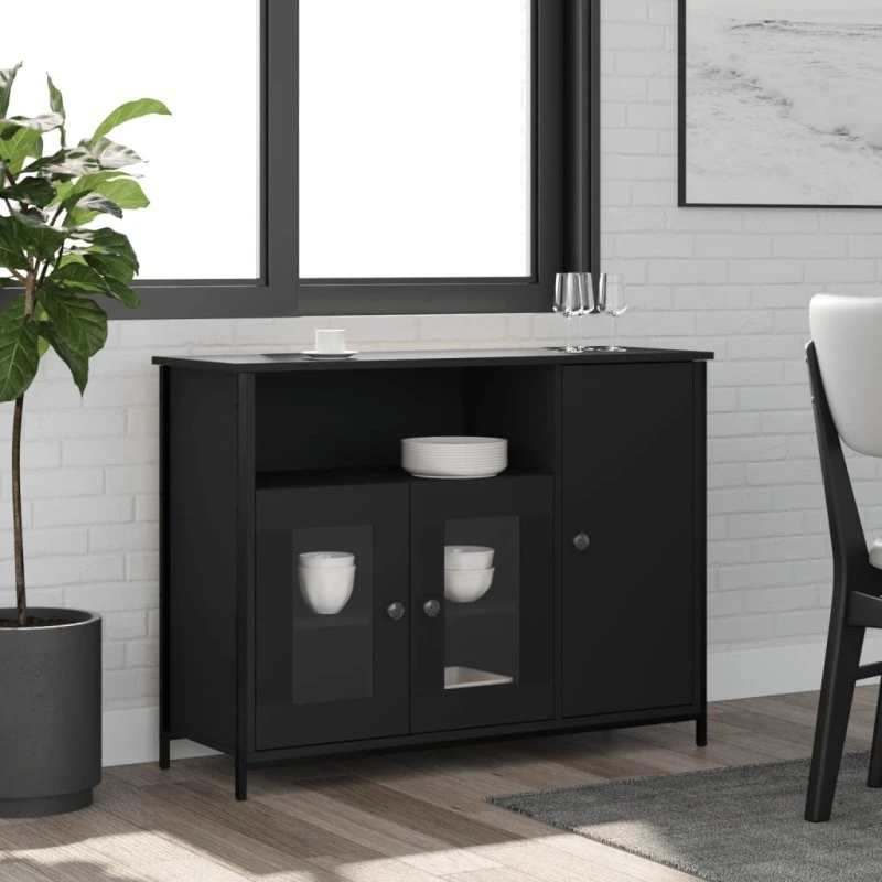vidaXL skænk 100x35x75 cm sort konstrueret træ
