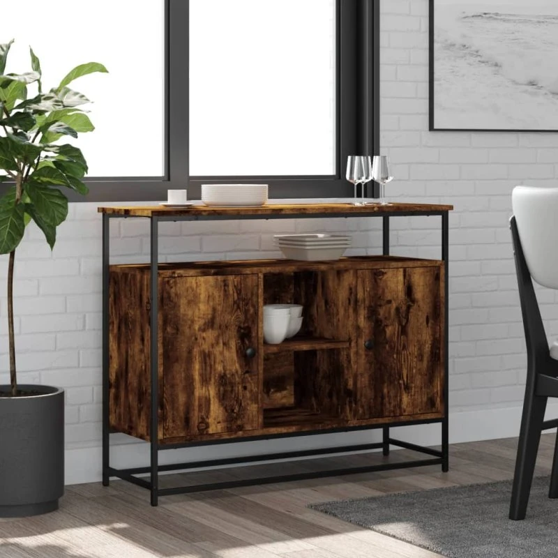 Skænk Røget Egetræ 100x35x80 cm – Sort konstrueret træ