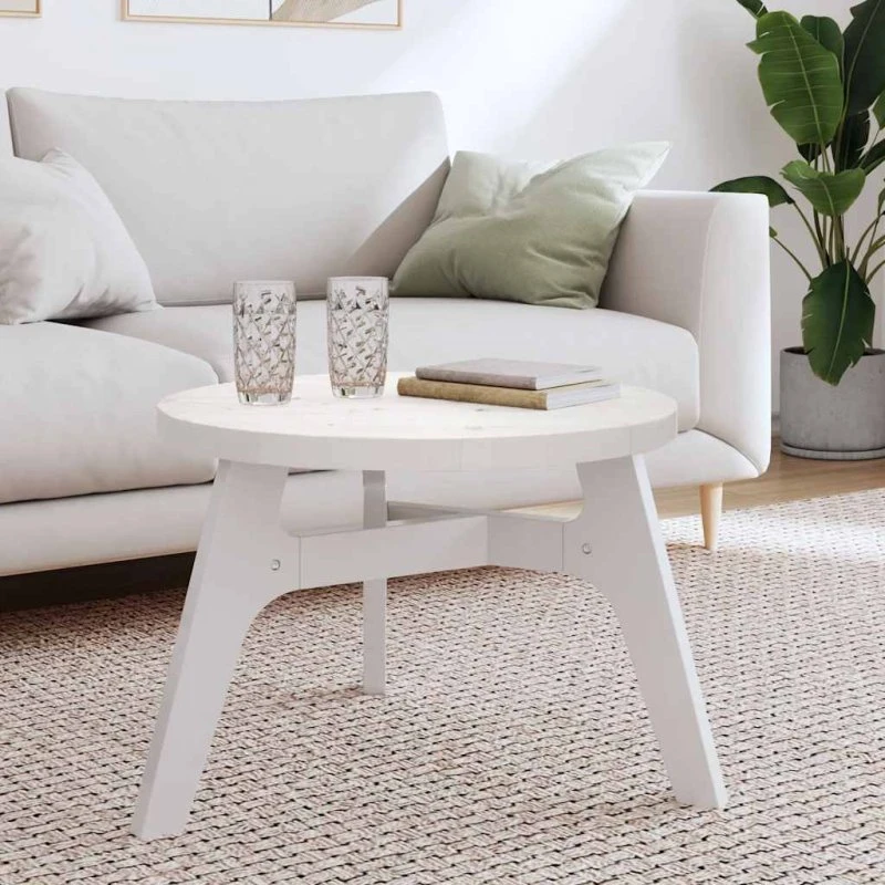 vidaXL Bordplade rund Ø60x3 cm i massivt fyrretræ, hvid