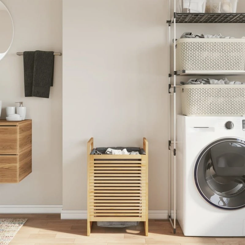 vidaXL vasketøjskurv i bambus med grå pose 32x30x36,5 cm