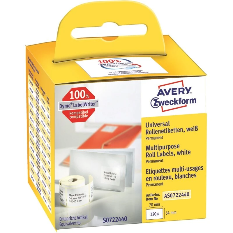 Avery AS0722440 – Universaletiketter permanente 70×54 mm, 320 stk