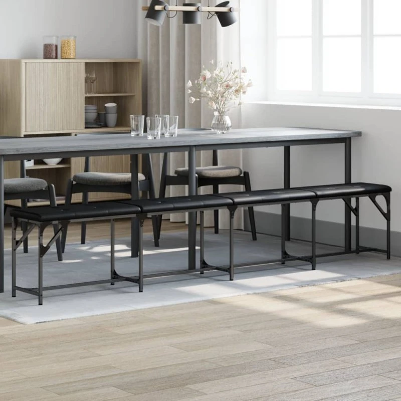 vidaXL spisebordsbænk 248x32x45 cm stål og kunstlæder sort