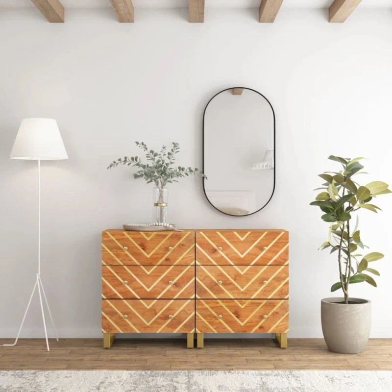 vidaXL Kommoder 2 stk. 60x33,5x75 cm Massivt mangotræ, brun/sort