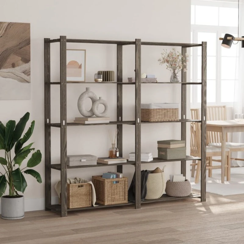 vidaXL opbevaringsreol 5 hylder 70x38x170 cm, massivt fyrretræ, grå