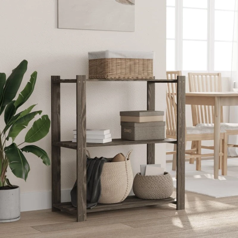 vidaXL opbevaringsreol 3 hylder 80x38x90 cm fyrretræ grå