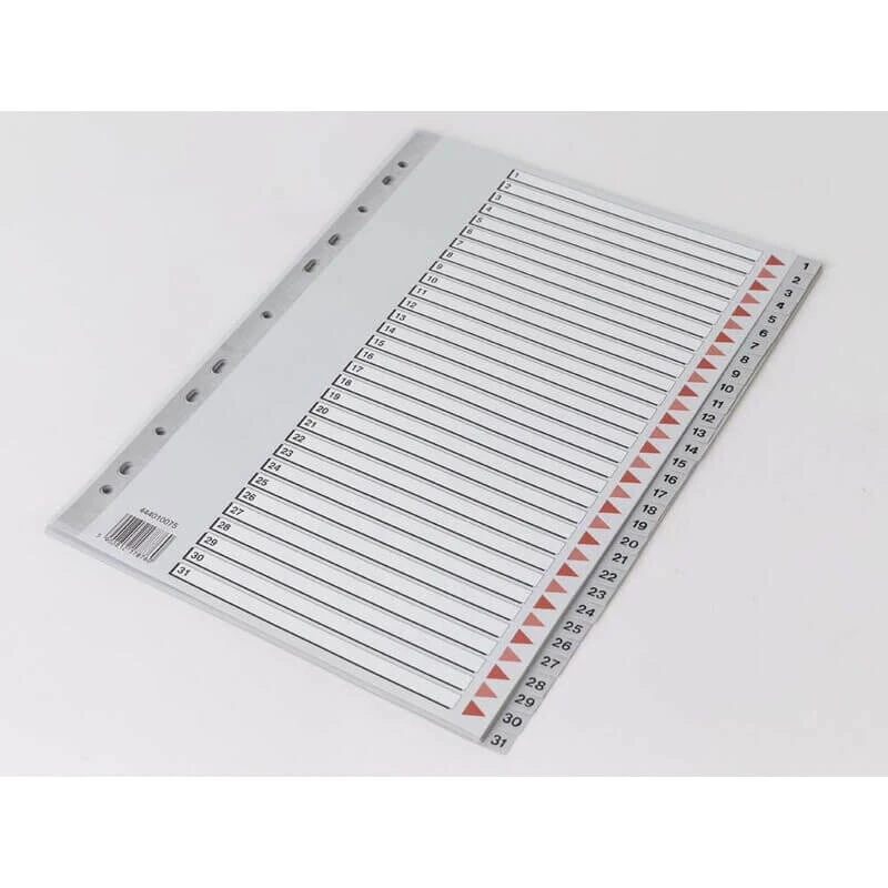 Q-Line A4 faneblade 1-31 grå m/kartonforblad - 10 stk