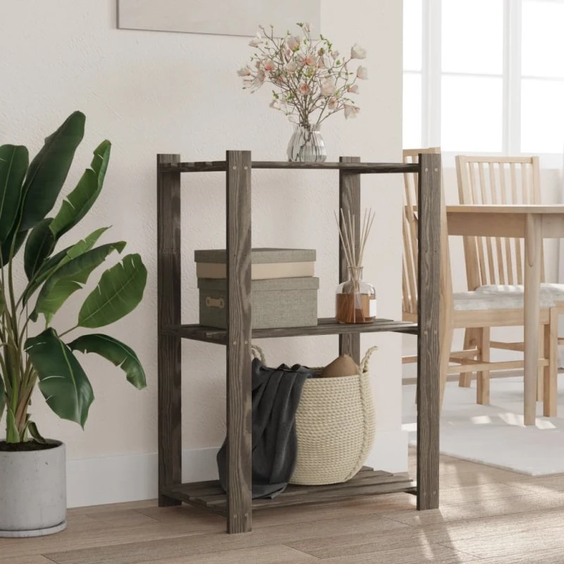 vidaXL opbevaringsreol 3 hylder 60x38x90 cm massivt fyrretræ grå