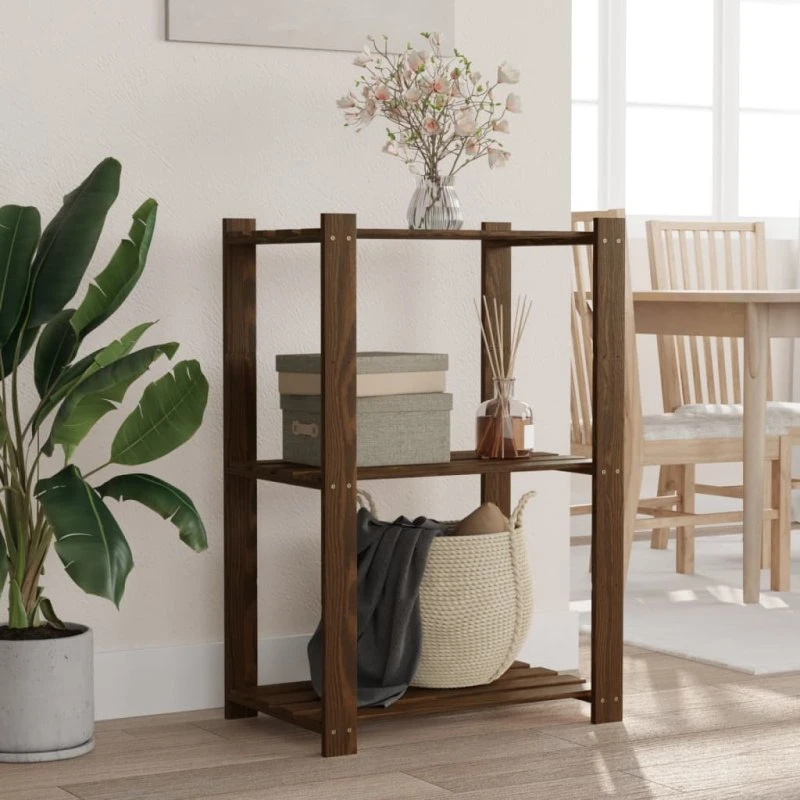 vidaXL opbevaringsreol 3 hylder 60x38x90 cm massivt fyrretræ, brun