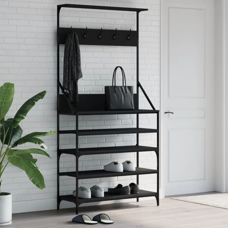 vidaXL tøjstativ med skoopbevaring 90x34x184 cm sort