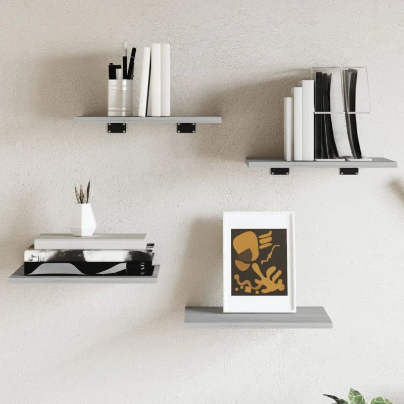 vidaXL væghylder 4 stk. 40x30x1,5 cm konstrueret træ, grå Sonoma-eg
