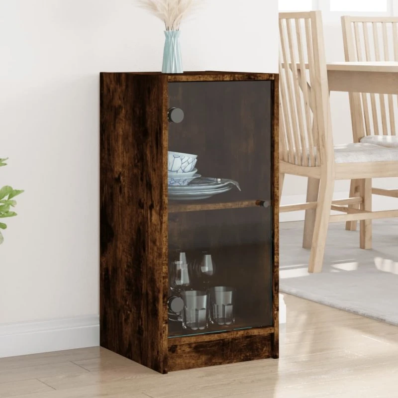 vidaXL skab med glaslåger 35x37x75,5 cm røget egetræ