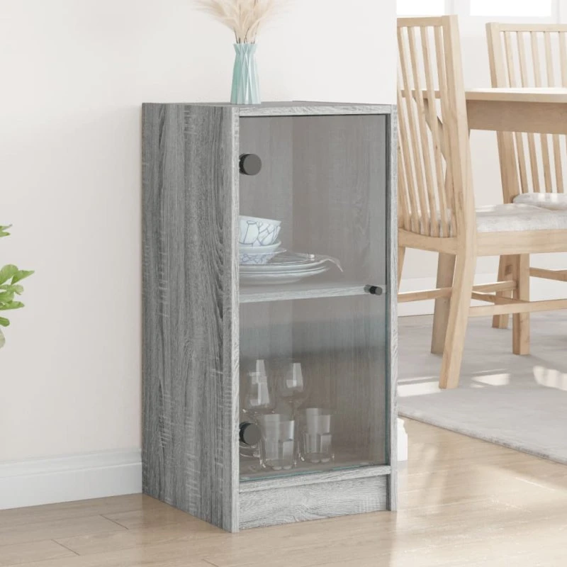 vidaXL skab med glaslåger 35x37x75,5 cm grå sonoma-eg