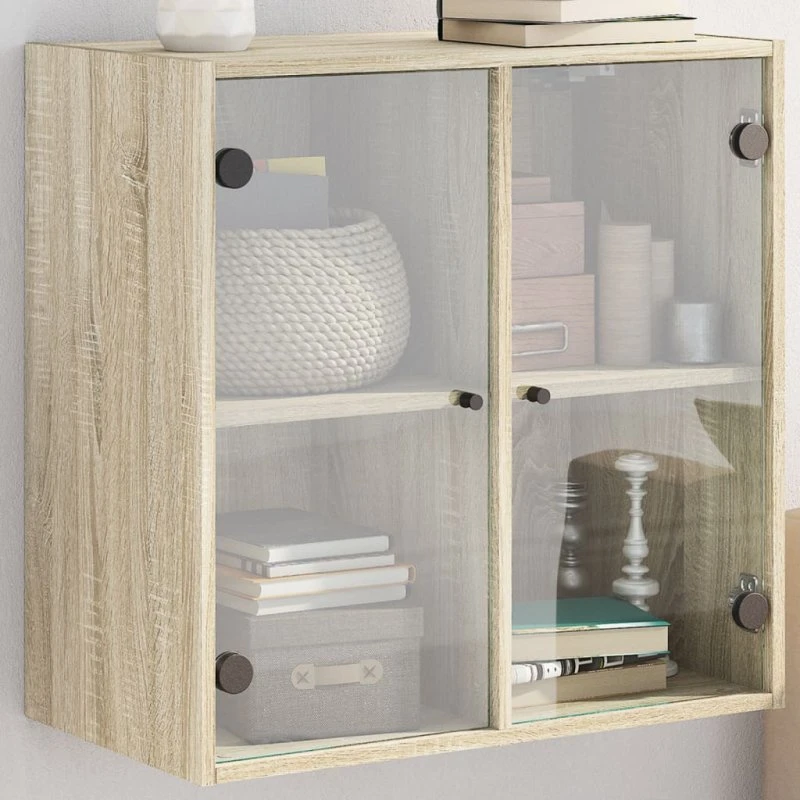 vidaXL vægskab med glaslåger 68x37x68,5 cm sonoma-eg