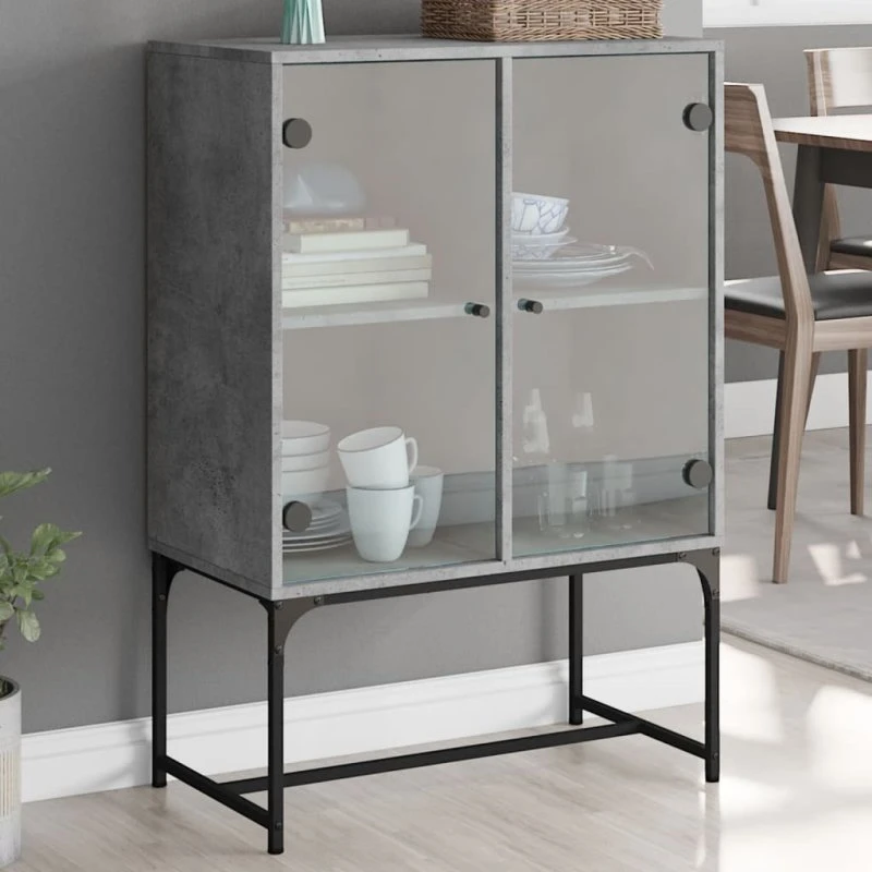 vidaXL skab med glaslåger 69x37x100 cm betongrå