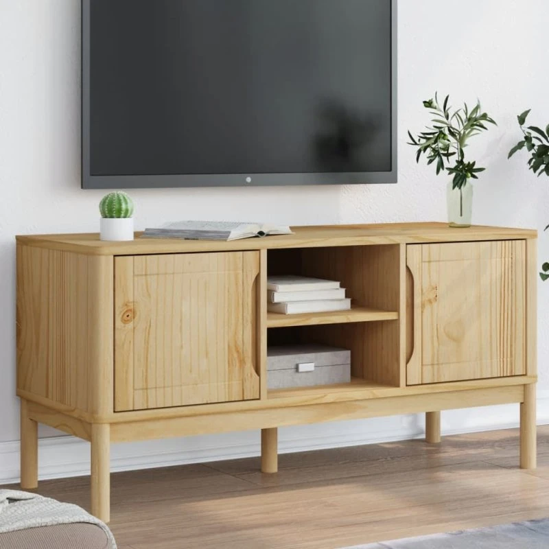 vidaXL FLORO tv-bord 114x43x55 cm i massivt fyrretræ, gyldenbrun