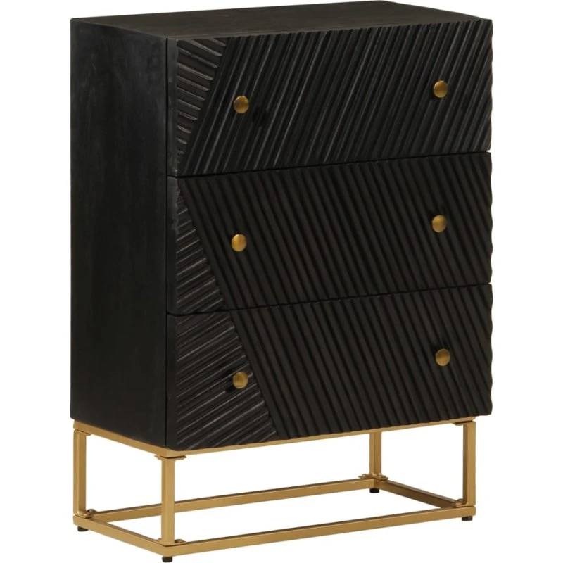 vidaXL kommode i massivt mangotræ og sort jern 55x30x76 cm