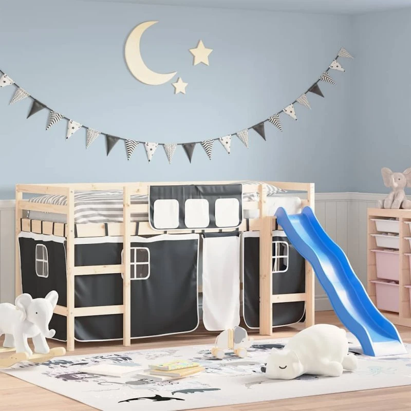 vidaXL gardiner til højseng i polyester - hvid/sort