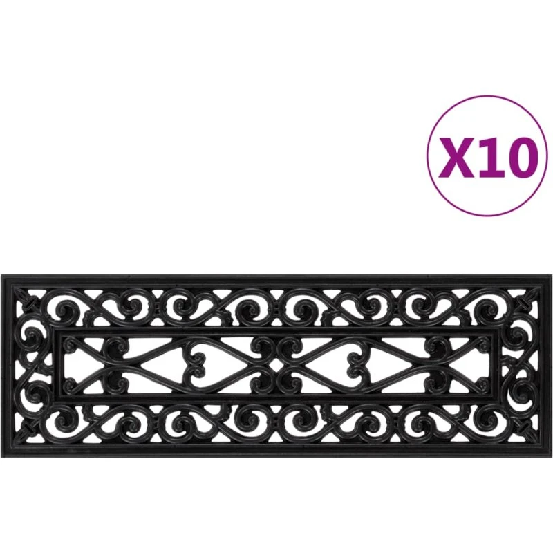 vidaXL trappemåtter 10 stk. 25x75 cm gummi (sort)