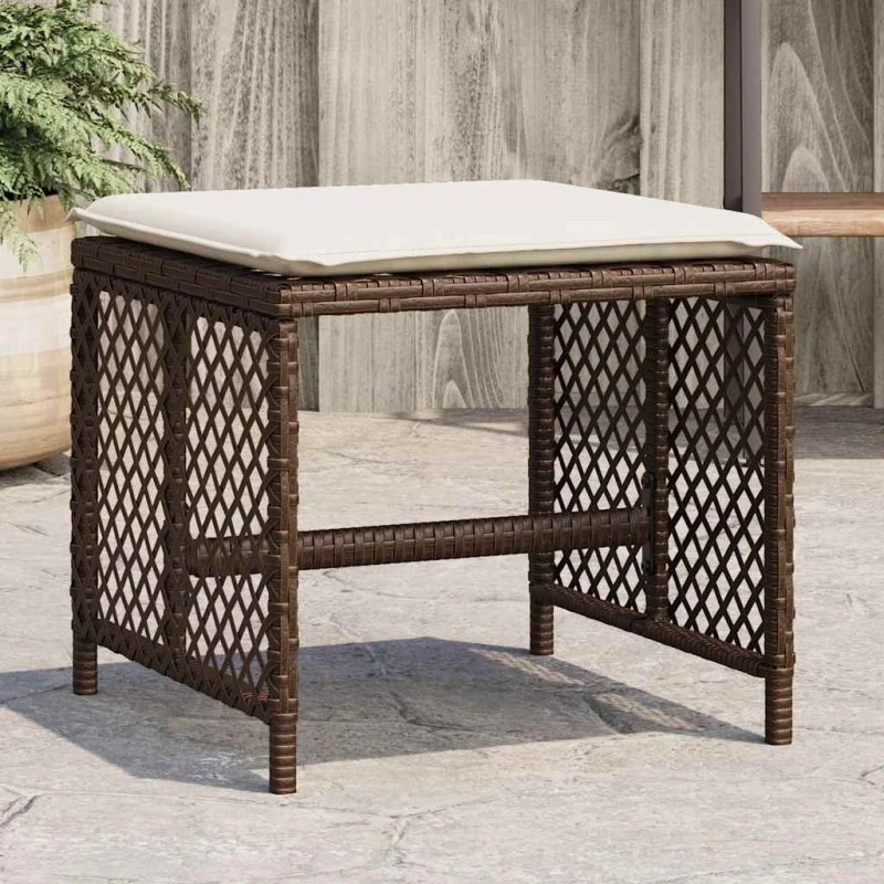vidaXL Haveskamler 4 stk. med hynder 41x41x36 cm polyrattan brun