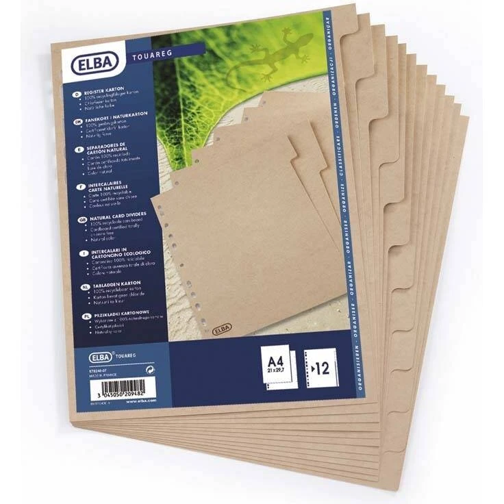 Elba faneblade A4 naturkarton 280g 12-delt - 20 stk