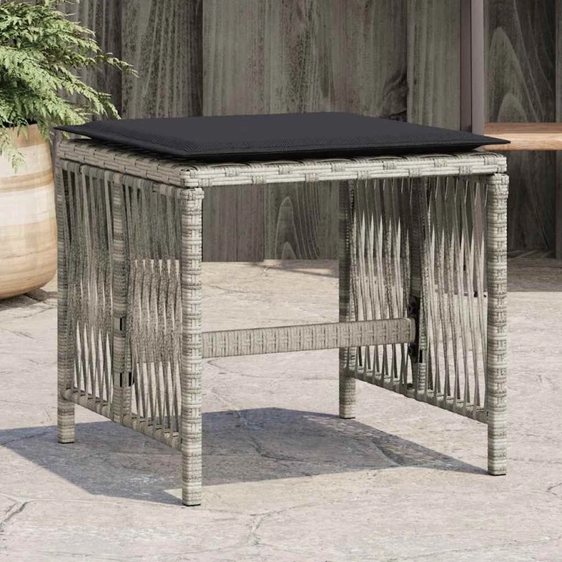vidaXL Haveskamler 4 stk. 41x41x36 cm polyrattan lysegrå m. hynder