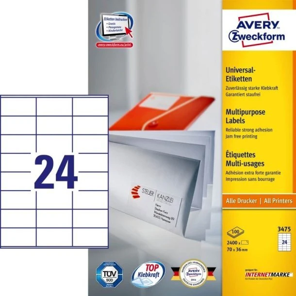 Avery 3475 ILC etiketter 70 x 36 mm – 2400 stk
