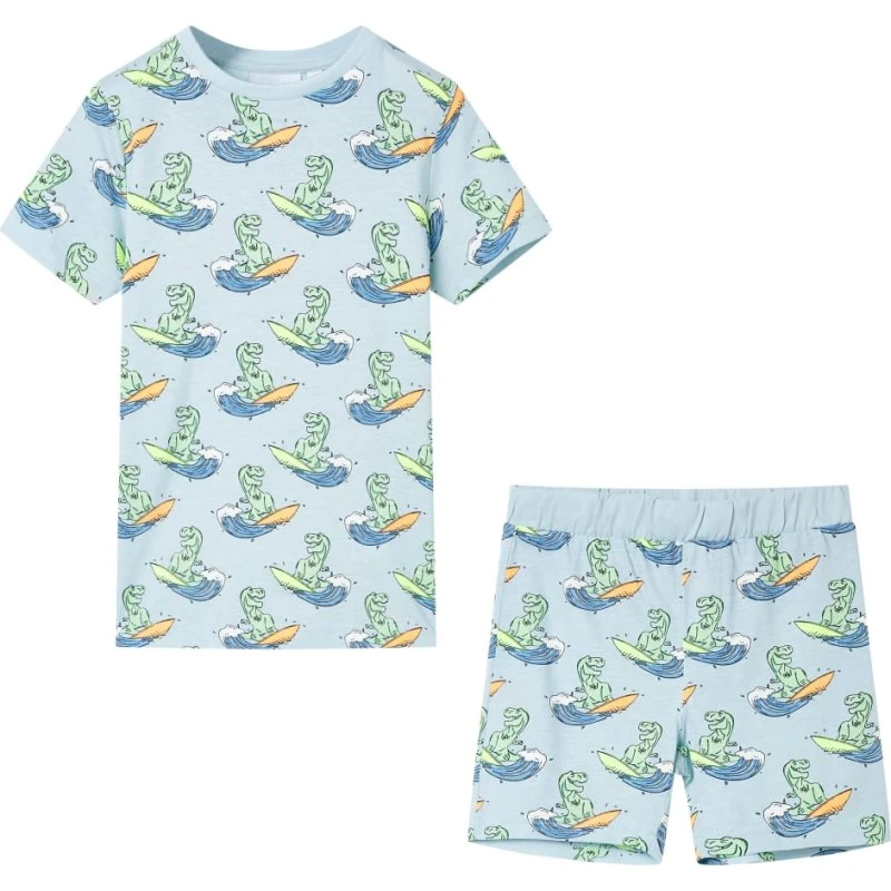 Børnepyjamas str. 116 korte ærmer lyseblå