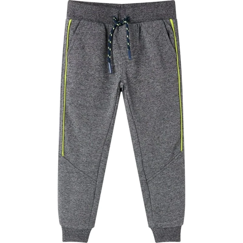 Børnejoggingbukser str. 128 - gråmeleret med snøre og rib